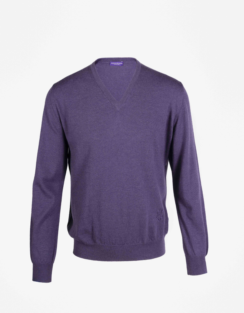 Patrick Hellmann Collection Purple V-Neck Pullover 100% Wool image